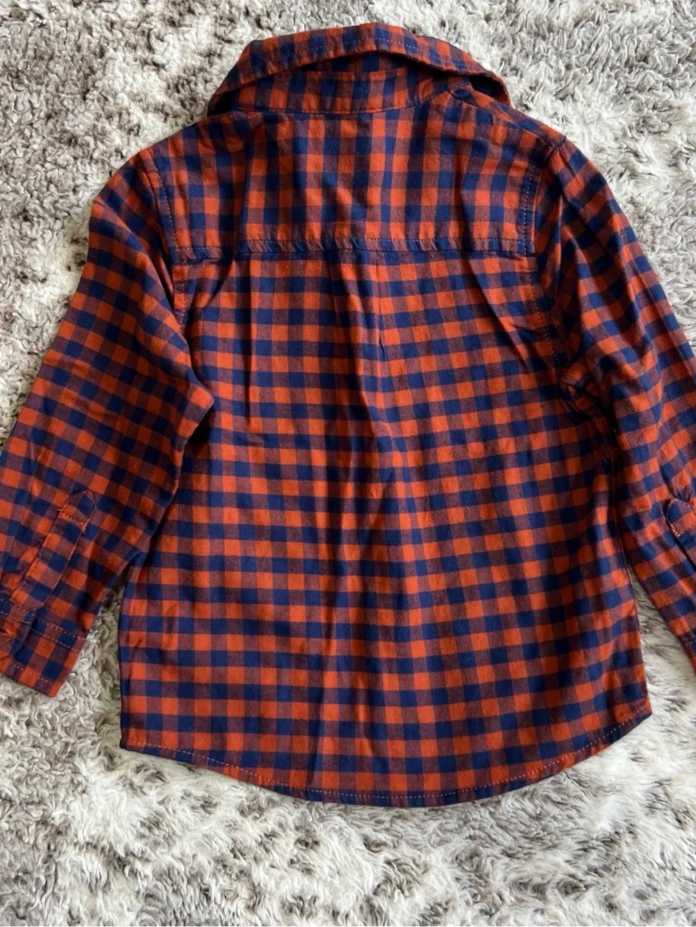 Cat & Jack Orange and Navy Plaid Button-Down Shirt for Kids
